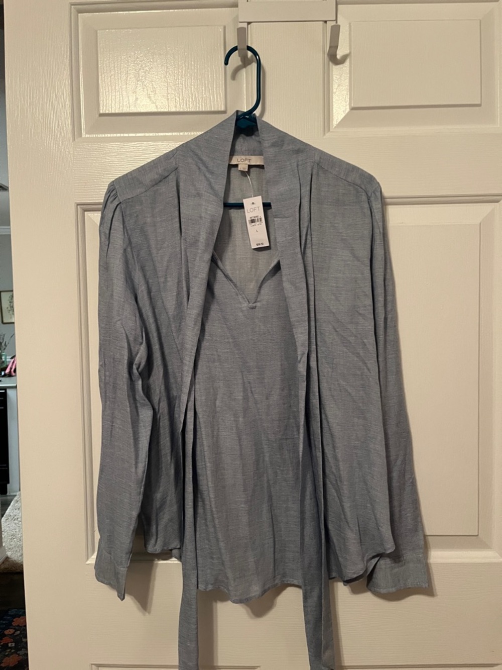 NWT LOFT Pale Blue Tie Neck top